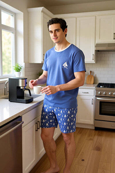 PayBuy Ανδρικό κοντομάνικο σετ πιτζάμες με τύπωμα με λαιμόκοψη, λειτουργικό, ανθεκτικό, ποιοτικό και μοντέρνο