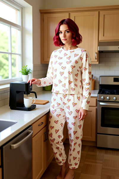 PayBuy Γυναικείο σετ πιτζάμες με μακρυμάνικο λαιμόκοψη με καρδιά, λειτουργικό, ανθεκτικό, ποιοτικό και αισθητικό
