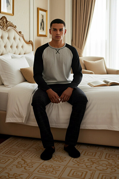 PayBuy Ανδρικό σετ πιτζάμες με καρό λαιμόκοψη με μακρυμάνικο λειτουργικό ανθεκτικό ποιοτικό αισθητικό σχέδιο