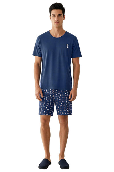 PayBuy Ανδρικό σετ πιτζάμες με κοντό μανίκι με σχέδιο Indigo Dog με λαιμόκοψη, λειτουργικό, ανθεκτικό και κομψό