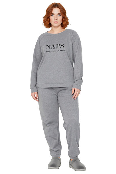 PayBuy Women's Slogan Printed Crew Neck Knitted Tracksuit Set Functional Durable Quality Sportswear