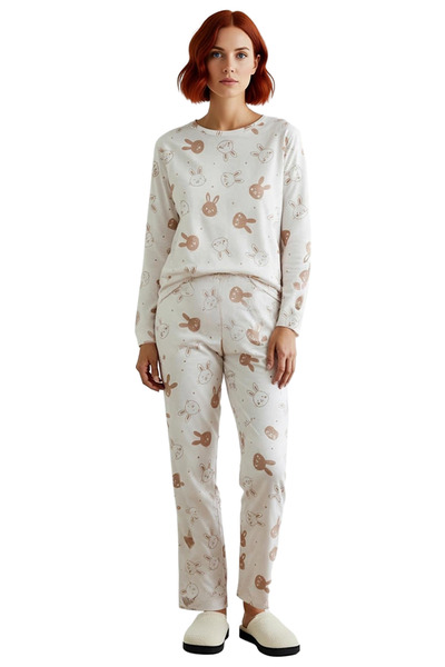 PayBuy Women's Rabbit Pattern Pajama Set Long Sleeve Crew Neck Functional Durable Quality