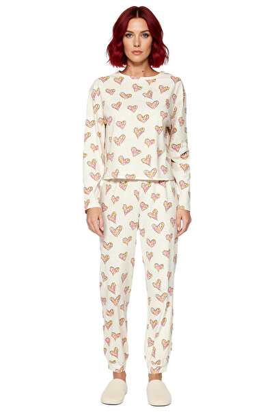 PayBuy Γυναικείο σετ πιτζάμες με μακρυμάνικο λαιμόκοψη με καρδιά, λειτουργικό, ανθεκτικό, ποιοτικό και αισθητικό