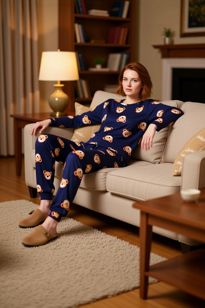 PayBuy Γυναικείο σετ πιτζάμες με αρκουδάκι με μακρύ μανίκι με λαιμόκοψη λειτο...