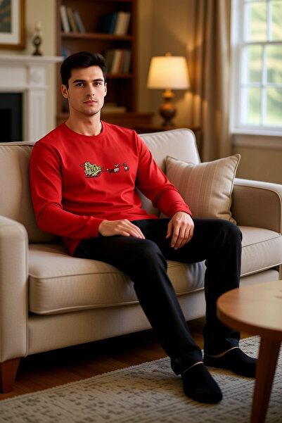 PayBuy Men's New Year Themed Crew Neck Pajama Set Functional Durable Quality Comfortable Stylish