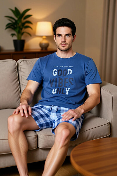 PayBuy Ανδρικό κοντομάνικο σετ πιτζάμες με τύπωμα με λαιμόκοψη, λειτουργικό, ανθεκτικό, ποιοτικό και μοντέρνο