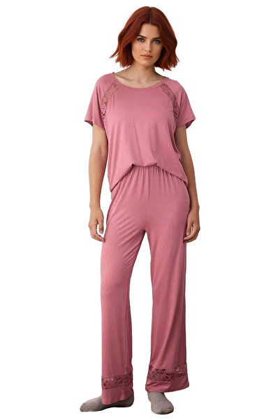 PayBuy Γυναικεία πιτζάμα με δαντέλα με λεπτομέρειες από βισκόζη πλεκτή σετ πιτζάμας Λειτουργική ανθεκτική ποιότητα Άνετη και κομψή