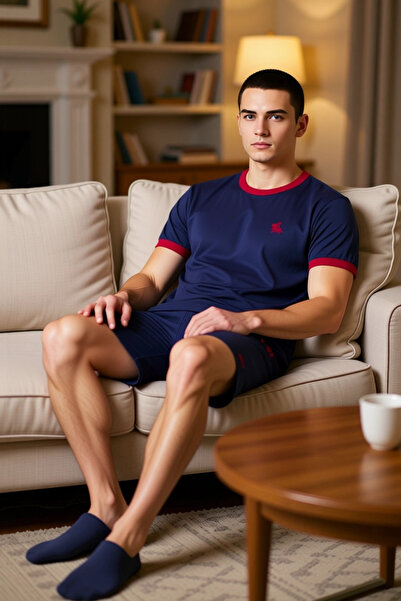 PayBuy Ανδρικό σετ πιτζάμες με λαιμόκοψη με κέντημα κανονικής εφαρμογής Λειτο...