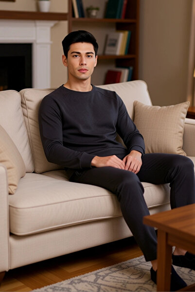 PayBuy Ανδρικό σετ πιτζάμες με υφαντό βάφλα με λαιμόκοψη σε σχήμα V, ανοιχτό χακί, λειτουργικό, ανθεκτικό, ποιοτικό και άνετο