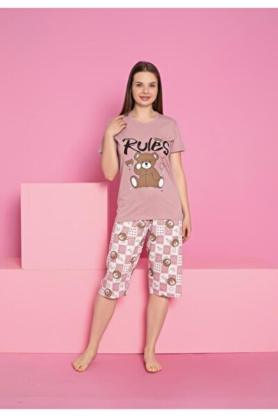 TOSKI Pijama damă bumbac – mânecă scurtă, pantalon 3/4 Ursules