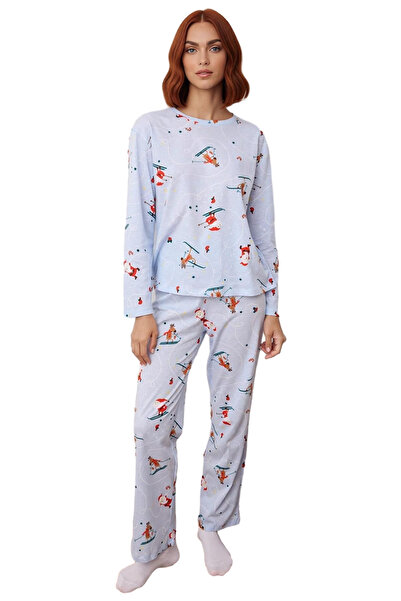 PayBuy Women's Skier Patterned Pajama Set Functional Durable Quality Comfortable Aesthetic Modern