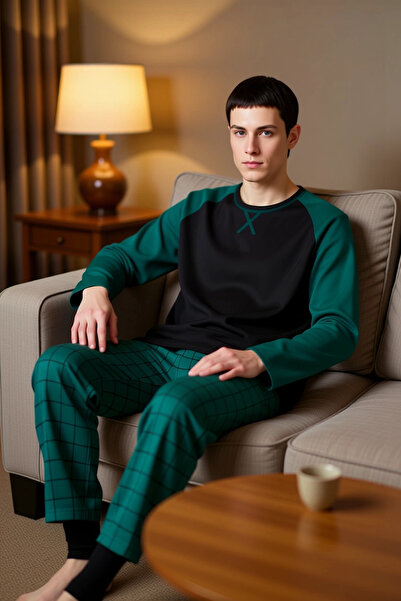 PayBuy Ανδρικό σετ πιτζάμες με καρό λαιμόκοψη με μακρυμάνικο λειτουργικό ανθεκτικό ποιοτικό αισθητικό σχέδιο