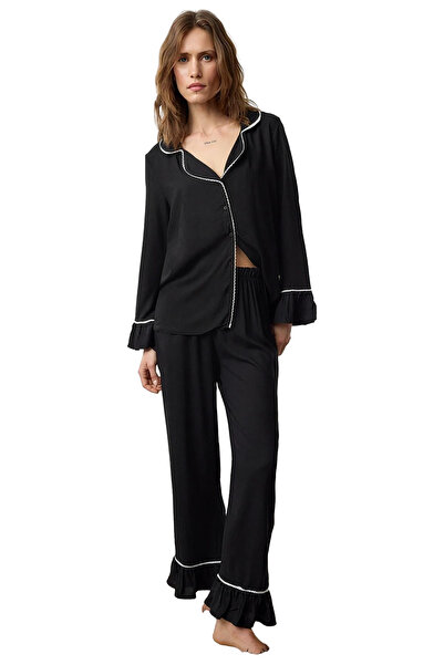 PayBuy Women's Viscose Woven Shirt and Pants Pajama Set Stylish Detailed Functional Durable Sports