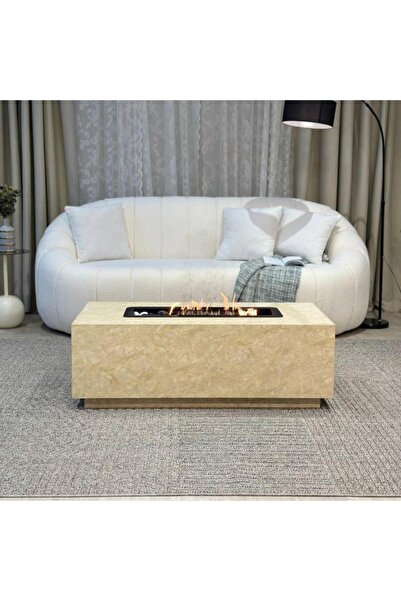 homejoyz طاولة مع موقد فحم مدمج - بيج فاتح - 120×60×40 سم