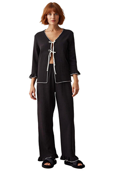 PayBuy Γυναικείο σετ πιτζάμες από μουσελίνα με λαιμόκοψη σε σχήμα V με τριών τέταρτων μανίκια Λειτουργικό ανθεκτικό και ποιοτικό άνετο