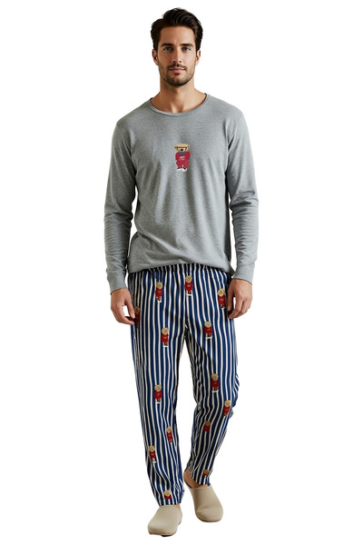 PayBuy Men's Teddy Bear Crew Neck Long Sleeve Pajama Set Functional Durable Quality Comfortable