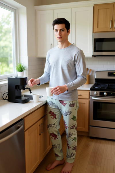 PayBuy Men's Tiger Pattern Crew Neck Pajama Set Functional Durable Quality Comfortable Stylish