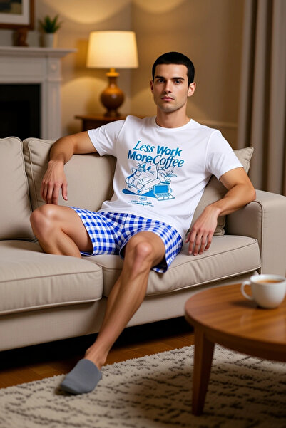 PayBuy Men's Crew Neck Short Sleeve t Shirt and Checkered Shorts Pajama Set F...