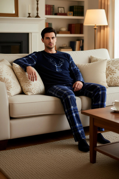 PayBuy Men's Fleece Pajama Set Plaid Pattern Crew Neck Functional Durable Quality Comfortable