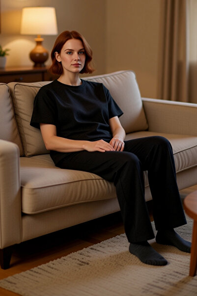 PayBuy Women's Anthracite Waffle Knitted Crew Neck Short Sleeve Pajama Set Functional Durable Stylish