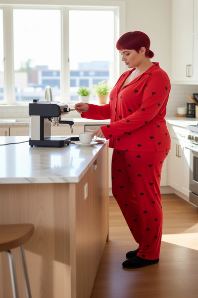 PayBuy Women's Red Heart Patterned Shirt Collar Pajama Set Functional Durable Quality Modern