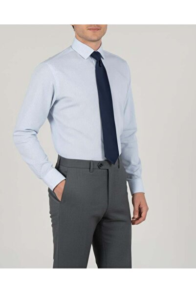 TerziAdemAltun Італійський стиль slim fit смугастий краватковий комір чоловіча сорочка синя T13801