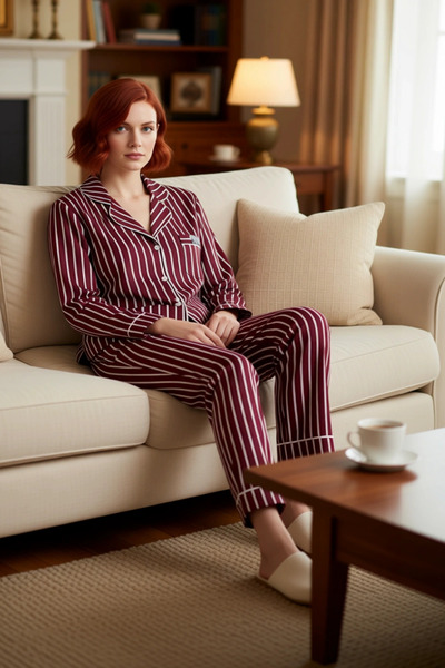PayBuy Women's Light Striped Penguin Detailed Pajama Set Functional Durable Quality Comfortable Stylish