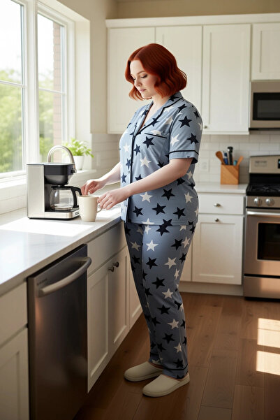 PayBuy Γυναικείο Σετ Πιτζάμες με Πλεκτό Γιακά Πουκάμισο με Αστέρια Λειτουργικό Ανθεκτικό Ποιοτικό Αισθητικό