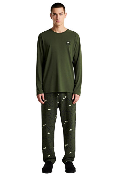 PayBuy Ανδρικό σετ πιτζάμες με κέντημα με σχέδιο χακί Galaxy Λειτουργικό, ανθεκτικό, ποιοτικό, άνετο και κομψό