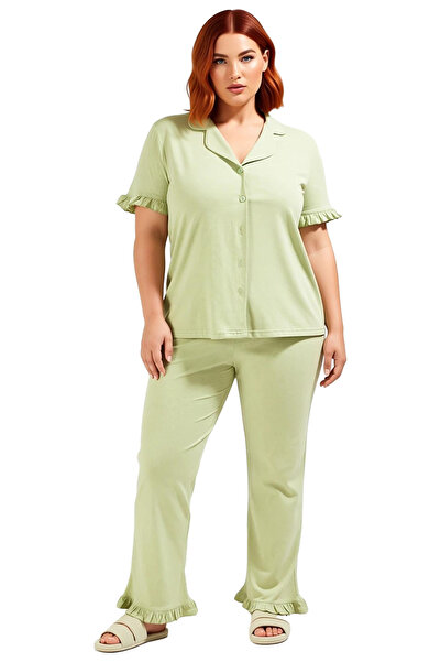 PayBuy Women's Ruffled Sleeve Shirt Collar Knitted Pajama Set Functional Durable Quality Comfortable Stylish