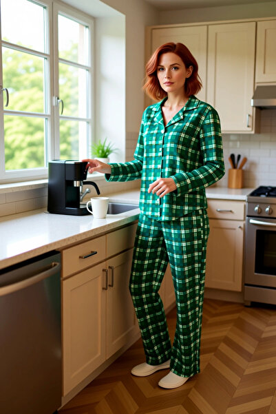 PayBuy Women's Plaid Patterned Shirt Pants Pajama Set Functional Durable Quality Comfortable Stylish