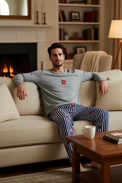 PayBuy Men's Teddy Bear Crew Neck Long Sleeve Pajama Set Functional Durable Quality Comfortable