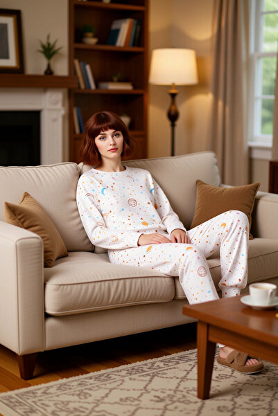 PayBuy Women's Galaxy Printed Pajama Set Long Sleeve Crew Neck Functional Dur...