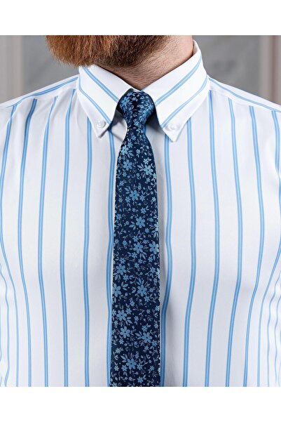 TerziAdemAltun Італійський стиль slim fit смугастий чоловічий сорочка з прямим коміром синій T13823