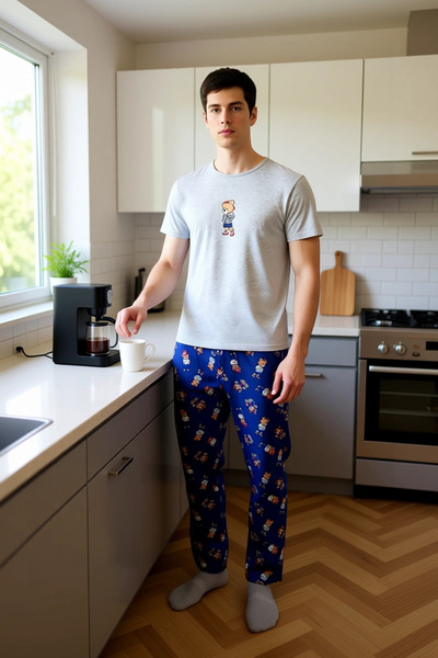 PayBuy Men's Teddy Bear Patterned Crew Neck Pajama Set Functional Durable Quality Comfortable Stylish