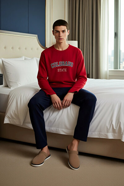 PayBuy Women's Red Slogan Embroidered Fleece Pajama Set Functional Durable Quality Comfortable Stylish