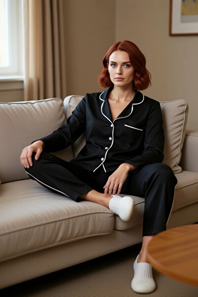 PayBuy Γυναικείο σετ πιτζάμες με γιακά πουκάμισο διακοσμητικό ρέλι Λειτουργικ...