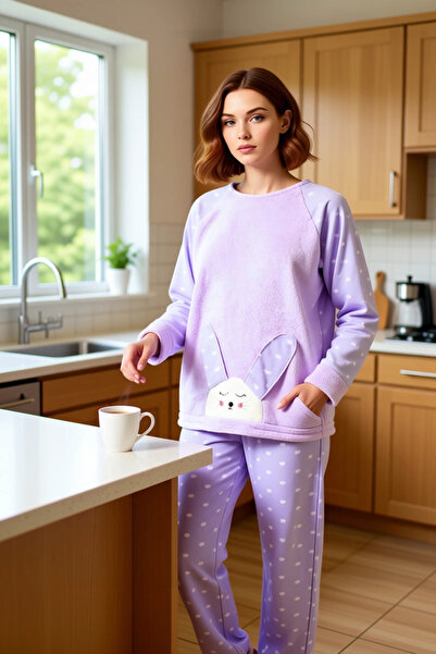 PayBuy Women's Cute Rabbit Detailed Fleece Pajama Set Functional Durable Quality Comfortable Stylish