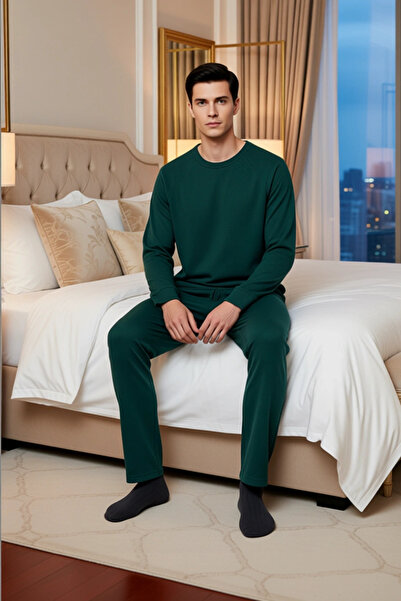 PayBuy Ανδρικό σετ πιτζάμες με υφαντό βάφλα με λαιμόκοψη σε σχήμα V, ανοιχτό χακί, λειτουργικό, ανθεκτικό, ποιοτικό και άνετο