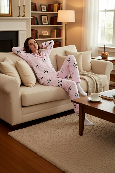PayBuy Women's Fleece Panda Patterned Shirt Jogger Pajama Set Functional Durable Quality Comfortable