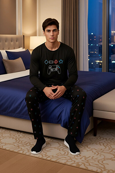 PayBuy Men's Gaming Themed Crew Neck Long Sleeve Pajama Set Functional Durable Quality Stylish