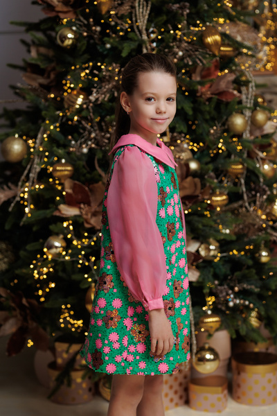 kiddos.ro Elegant girls' dress with sequins and pink puff sleeves Barbie - holidays, Christmas, New Year's Eve