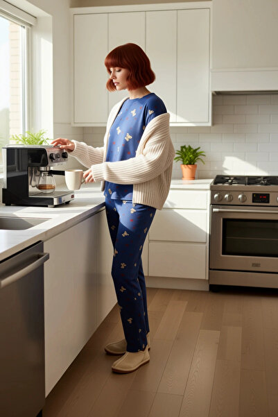 PayBuy Women's Teddy Bear and Heart Patterned Fleece Pajama Set Functional Durable Quality Comfortable Stylish