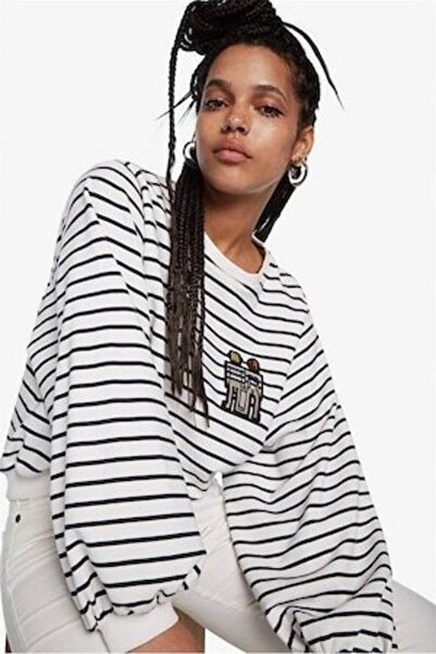 Desigual Tena striped cotton sweater, White, L