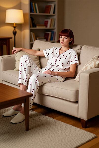 PayBuy Set de pijamale pentru femei cu decolteu în V cu model de inimă Funcțional Durabil Calitate Confortabil Estetic Elegant