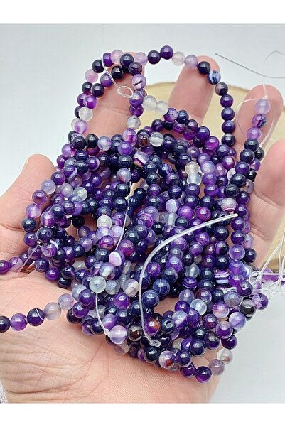Yasamtohumu Seri de piatră de agat violet, 6 mm – Bijuterii și mărgele de des...