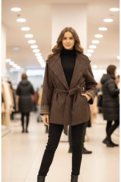 Rabiossa سترة نسائية بنية اللون من جلد النوبوك