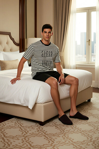 PayBuy Ανδρικό σετ πιτζάμες με ριγέ λαιμόκοψη με κοντό μανίκι Λειτουργικό ανθεκτικό και μοντέρνο