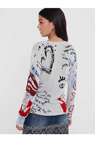 Desigual Viscose sweater with Printed Mar, Grey, M