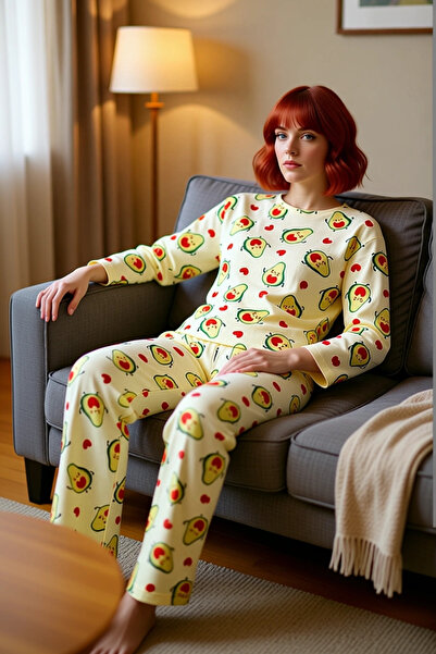 PayBuy Γυναικείο σετ πιτζάμες με λαιμόκοψη με σχέδιο αβοκάντο, λειτουργικό, α...